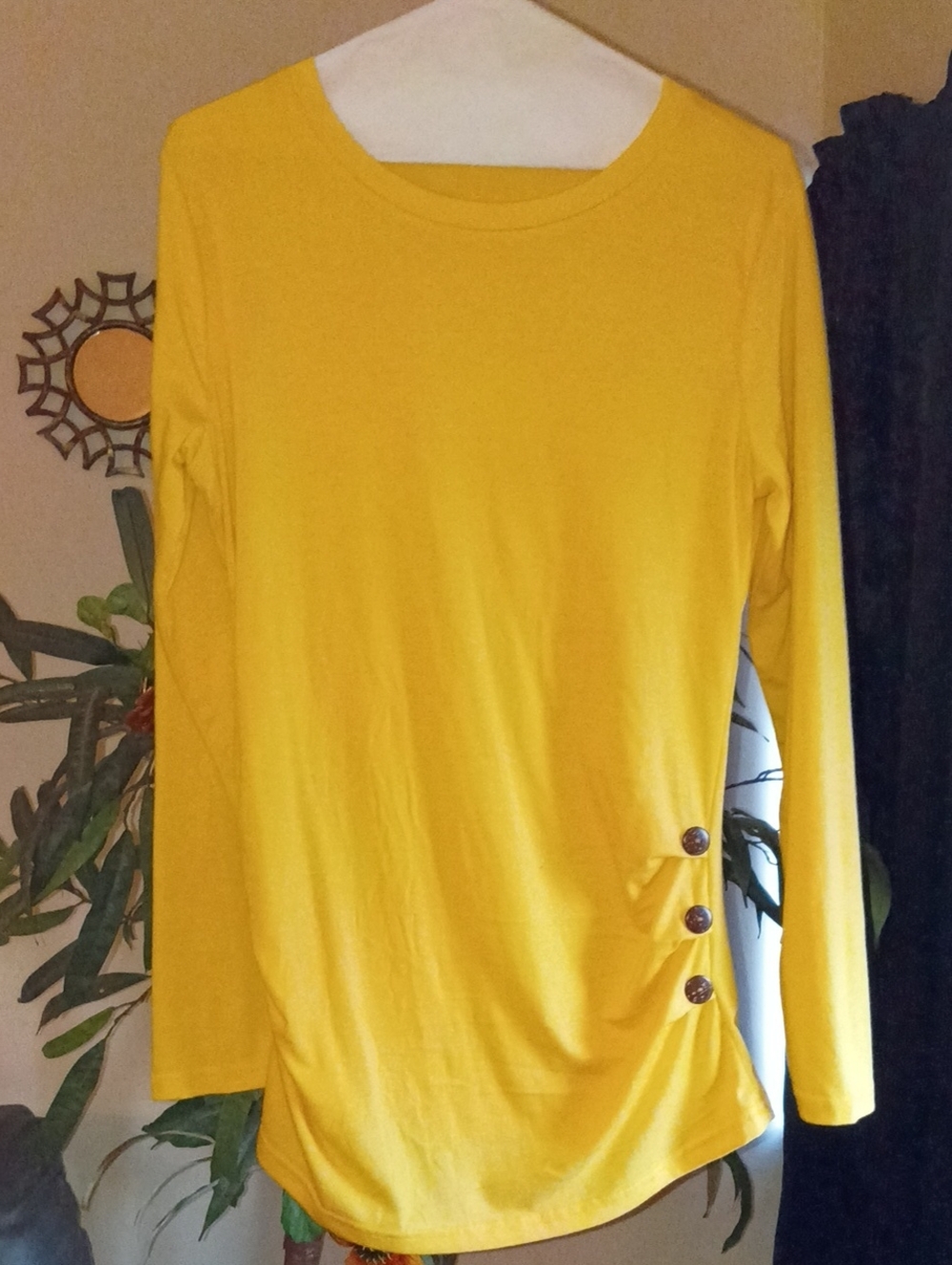 Coolmee Women's Yellow Long-Sleeve Knit Top with Side Button Detail Size Small